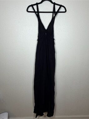 ASOS Black Plunge Neck Maxi Dress Braided Strappy Keyhole HighSlit Lightweight 6